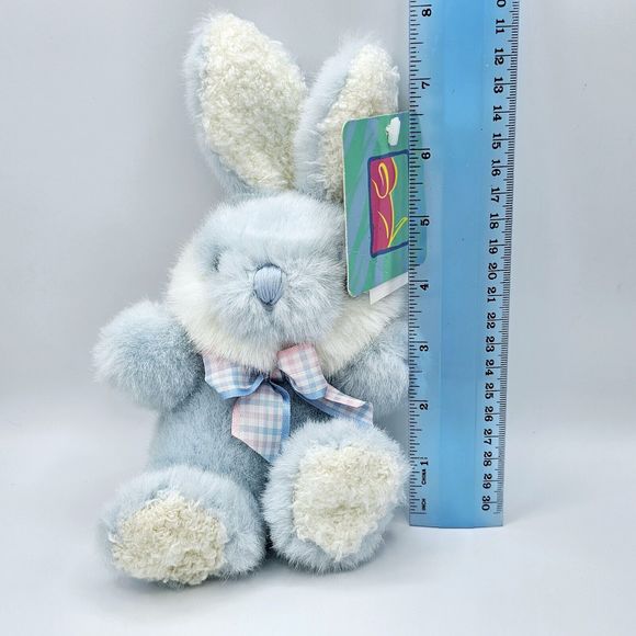 Kmart Bunny Rabbit Plush Easter Vintage 8" Blue Gingham Bow Blue Eyes Soft Toy - Picture 8 of 8